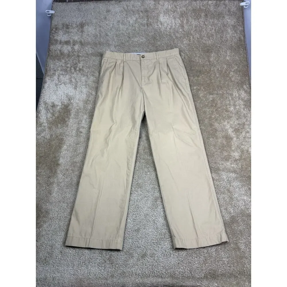 Tommy Hilfiger Pleated Chino Tan Size 36 x 30 Khakis A628